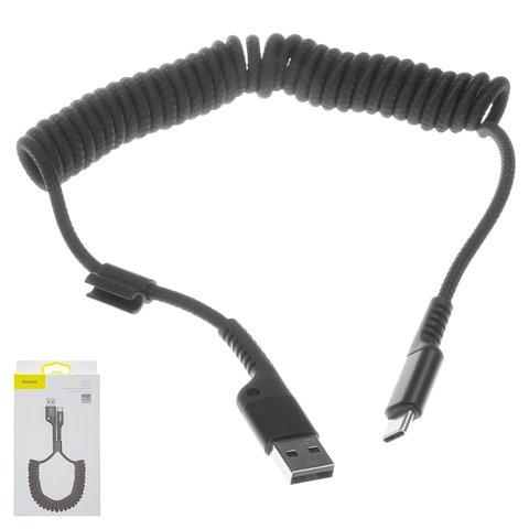 USB кабель Baseus Fish Eye Spring, USB тип C, USB тип A, 100 см, 2 A, чорний, пружина , в нейлоновому обплетенні, #CATSR 01