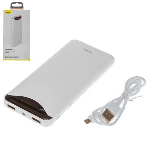 Power bank Baseus BS 10KP104, 10000 мАч, 2 USB выходы 5 V 2,1 A, 145 × 68 × 16 мм, белый, #PPLN 02