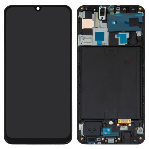 Дисплей для Samsung A505 Galaxy A50, A505F DS Galaxy A50, черный, с рамкой, Оригинал переклеено стекло 