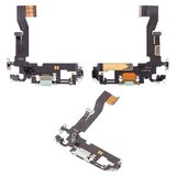 Шлейф для iPhone 12, iPhone 12 Pro, коннектора зарядки, зеленый, с микрофоном, с компонентами, Original (PRC)