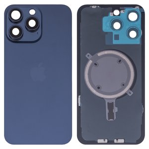 Задняя панель корпуса для iPhone 15 Pro Max, синяя, со стеклом камеры, High Copy