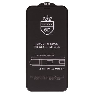 Защитное стекло ESD 6D для Apple iPhone 12 mini, совместимо с чехлом, Full Glue, Anti Static, с сеточкой, без упаковки , черный