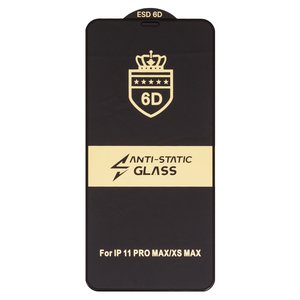 Защитное стекло ESD 6D для Apple iPhone 11 Pro Max, iPhone XS Max, совместимо с чехлом, Full Glue, Anti Static, без упаковки , черный