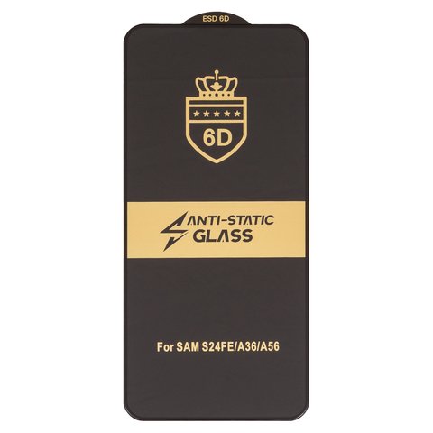 Захисне скло ESD 6D для Samsung A366 Galaxy A36, A376 Galaxy A37, A566 Galaxy A56, A576 Galaxy A57, S721 Galaxy S24 FE, сумісне з чохлом, Full Glue, Anti Static, без упаковки , чорний