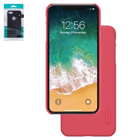 Funda Nillkin Super Frosted Shield puede usarse con iPhone XS Max, rojo, mate, con soporte, con orificio para logotipo, plástico, #6902048164703