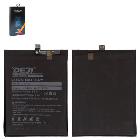 Batería Deji HB396285ECW puede usarse con Huawei Honor 10, P20, Li ion, 3.82 V, 3400 mAh