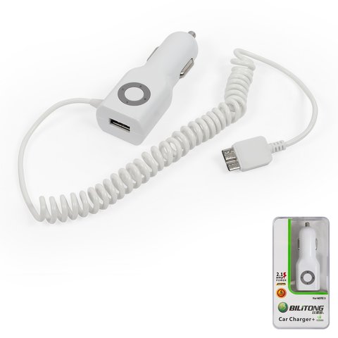 Автомобильное зарядное устройство Bilitong micro USB3.0 для мобильных телефонов Samsung G900H Galaxy S5, N900 Note 3, N9000 Note 3, N9005 Note 3, N9006 Note 3, белое, 12 в, выход 5В 2,1А , USB выход 5В 2,1А 