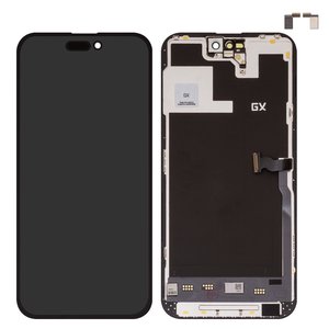LCD compatible with iPhone 14 Pro Max, black, with frame, HC, without IC, AMOLED , GX OEM soft, 120Hz 