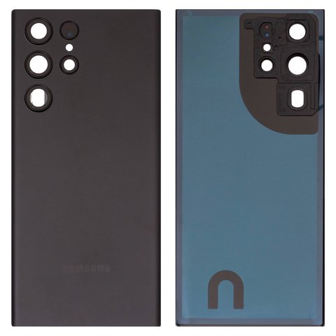 Panel trasero de carcasa puede usarse con Samsung S908B Galaxy S22 Ultra 5G, negra, con vidrio de cámara