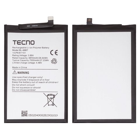 Batería BL 68BT puede usarse con Tecno Pova 6 Neo LI6 , Pova Neo 2, Pova Neo 3 LH6n , Li Polymer, 3,89 V, 7000 mAh, Original PRC 