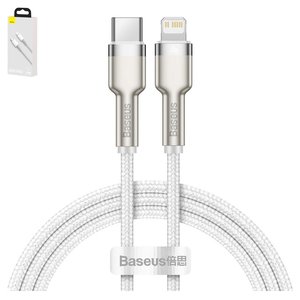USB кабель Baseus Cafule Series Metal, USB тип C, Lightning, 100 см, 20 Вт, білий, в нейлоновому обплетенні, #CATLJK A02