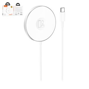 Беспроводное зарядное устройство Hoco CW41 3 in 1, Quick Charge, белое, USB тип C, 15 Вт, магнитное, MagSafe, #6931474777089