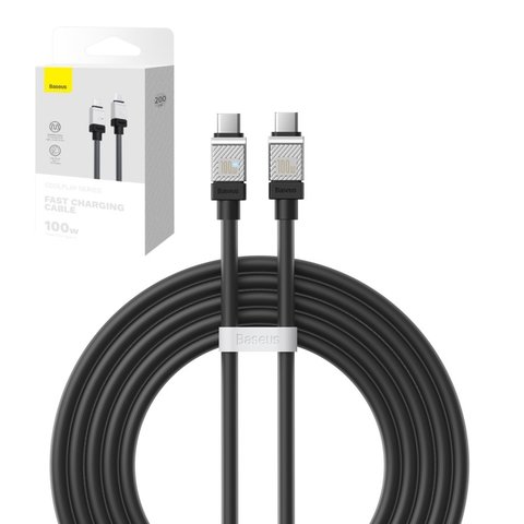 USB кабель Baseus Coolplay Series, 2xUSB тип C, 200 см, 100 Вт, черный, силиконовый, #CAKW000301