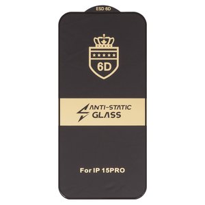 Захисне скло ESD 6D для Apple iPhone 15 Pro, сумісне з чохлом, Full Glue, Anti Static, без упаковки , чорний